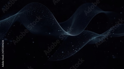 Smooth flowing luminous ribbons float gracefully through a deep dark spatial void.