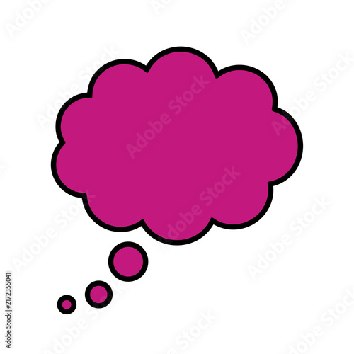 Magenta thought bubble icon isolated on white background with comic style rounded shape
