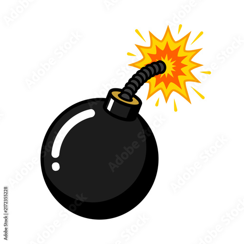 Cartoon bomb with lit fuse and explosion effect isolated on a plain white background file