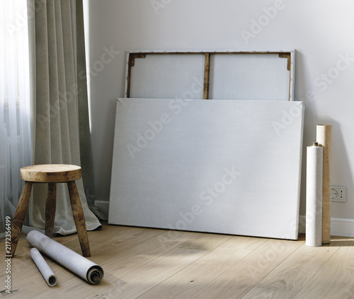 Obraz na płótnie Canvas Mockup in Artist Studio, 3D Render
