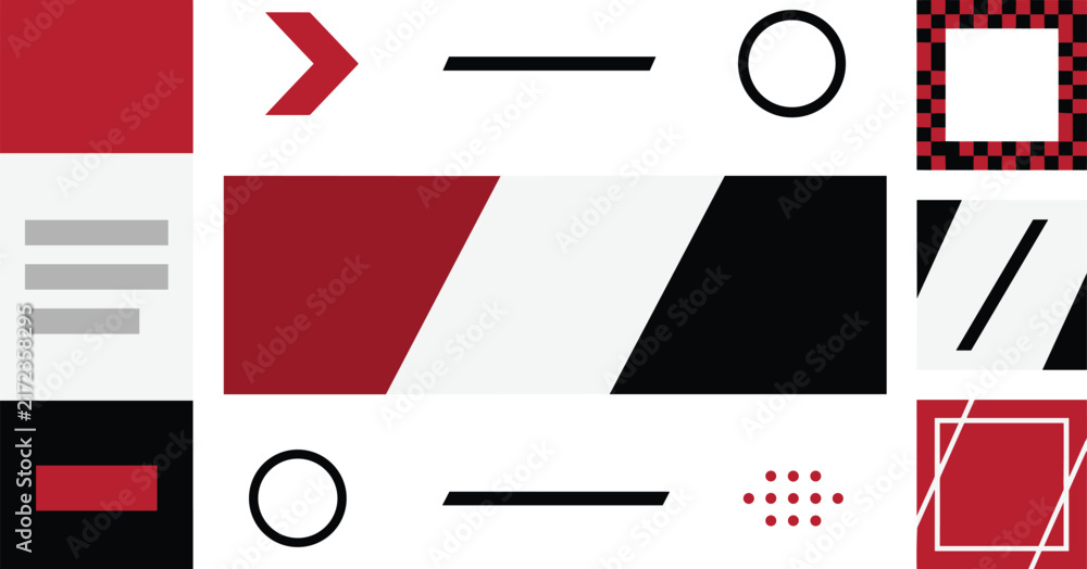 Obraz premium Abstract geometric vector background elements set with red black memphis style shapes blocks and banners layout design