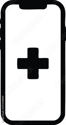 Smartphone with plus symbol for medical applications and health service icon.