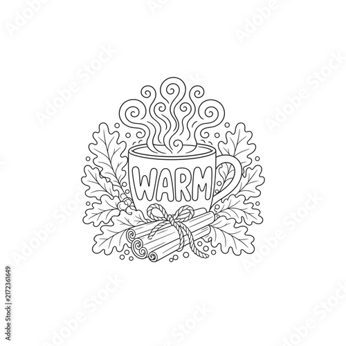 Warm Mug Cinnamon Line Art Doodle