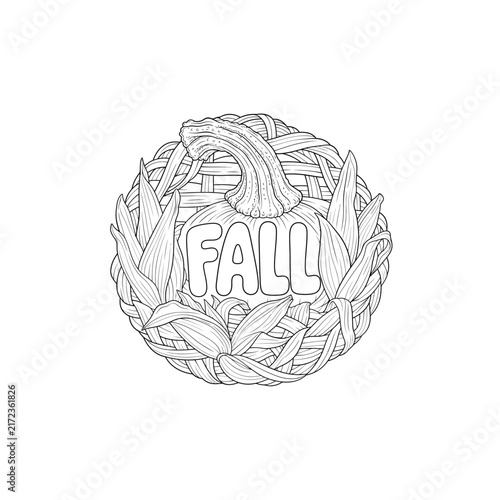 Turban Squash Stem Harvest Basket Doodle