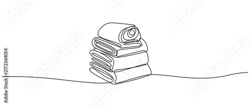 Continuous single line of a stack of folded towels or fabric sheets