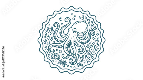 Octopus Kraken Sea Creature Nautical Emblem Vintage Style Isolated