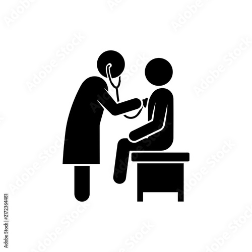 Doctor checking patient heartbeat with stethoscope pictogram