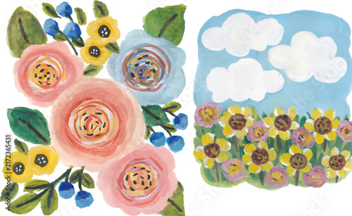 Floral and Sunflower Illustration Elements Set