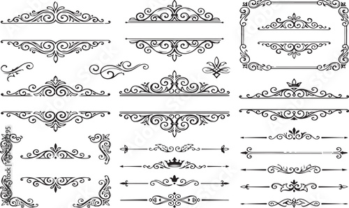 Vintage ornate decorative borders and dividers set with elegant flourishes for professional stationery and print design