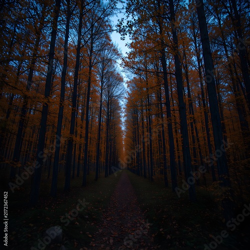 Autumn forest blue hour twilight negative space