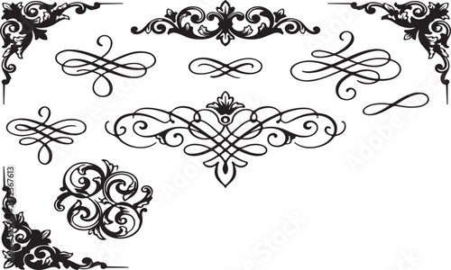 Vintage ornate decorative borders and dividers set with elegant flourishes for professional stationery and print design