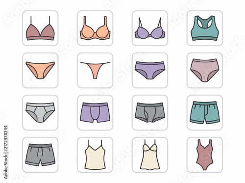 Canvas Print Set of underwear and lingerie icons for fashion retail and clothing store web de