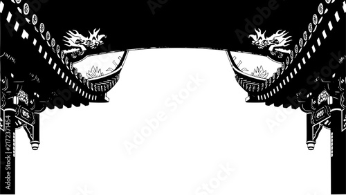 Black and white decorative archway with palm tree pattern Vector