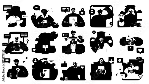 Flat design icons of people using various electronic devices in casual setting Vector
