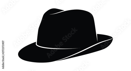 Classic fedora hat presented as a black silhouette against a white background