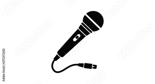 Dynamic microphone with cable a black silhouette on a white background