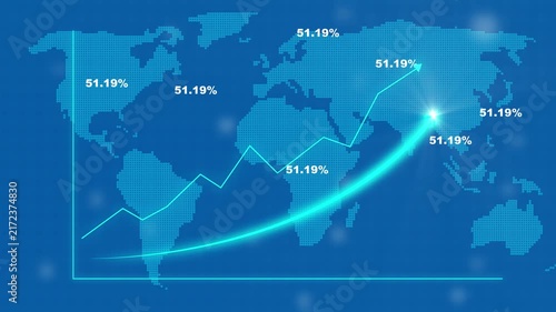 Global business growth analytics animation with rising financial data trends and map infographic finance.