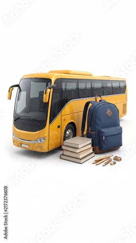 Back-to-School School Bus & Backpack Premium PNG