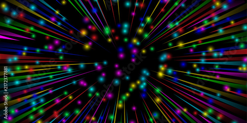 Картината върху платно Abstract neon light speed warp background with glowing colorful stars and dynami