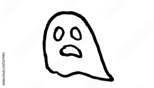 Fotografie Hand-drawn doodle ghost with surprised face sketch black and white line art vect