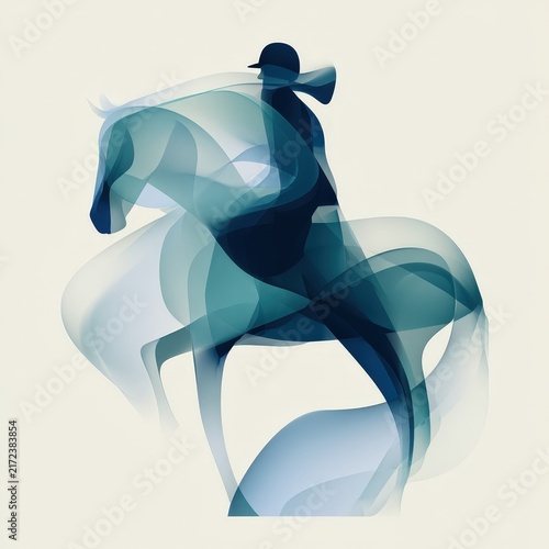 Abstract equestrian artwork captures the dynamic motion of a rider and horse
