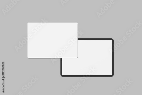 Realistic Tablet Tablet Tent Sign Mockup Set, Blank Digital Display, Horizontal Desktop Counter Stand, Electronic Menu Holder, Business Information Display Blank
