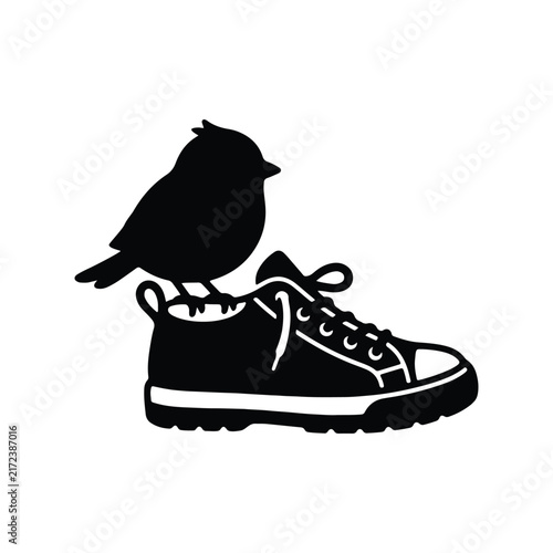 Bird with shoe silhouette icon vector flat design.