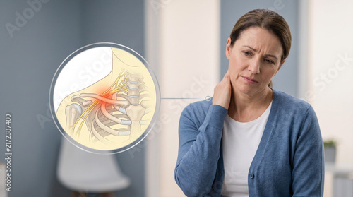 Woman Experiencing Thoracic Outlet Syndrome with Shoulder and Neck Nerve Compression