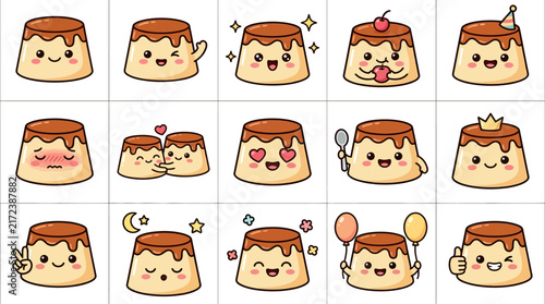 Cute Kawaii Pudding Dessert Stickers Collection.