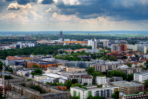 Leipzig cityscape under dramatic summer clouds