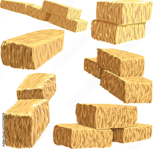  pack of hay bales with transparent background, rectangular stack of straw.