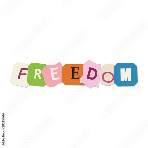 Obraz na plátně Freedom word made of colorful paper cutout ransom letters