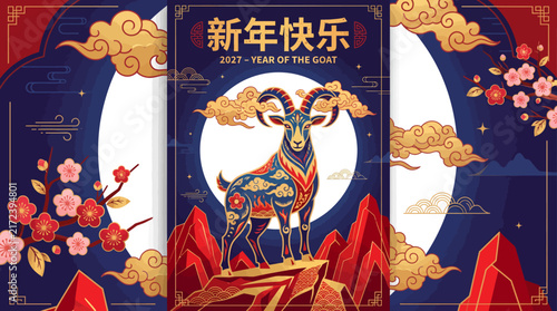 Chinese new year 2027 year of the goat festive vector poster
