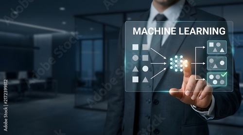 Obraz na płótnie Business professional interacting with a digital machine learning interface display