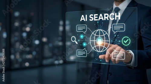 Obraz na płótnie Artificial intelligence search interface displayed over business professional portrait
