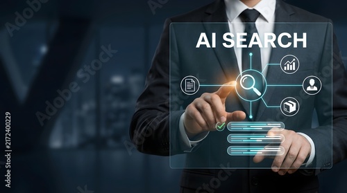 Obraz na płótnie Businessperson using artificial intelligence technology for data analysis and search