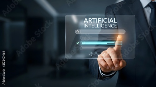 Obraz na płótnie Businessman interacting with a digital artificial intelligence interface in modern office