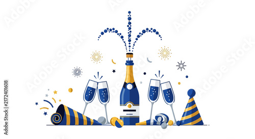 Champagne Bottle and Glasses Celebration.