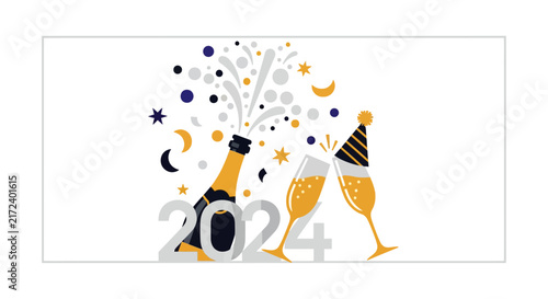 Champagne Bottle and Glasses Celebration.