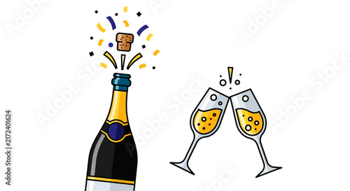 Champagne Bottle and Glasses Celebration.
