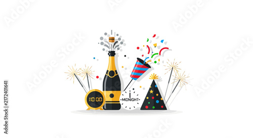 Champagne Bottle and Party Accessories.