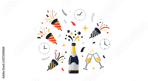Champagne Bottle and Party Celebration.