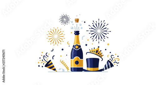 Champagne Bottle and Party Celebration.