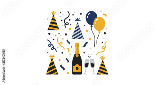 Champagne Bottle and Party Celebration.