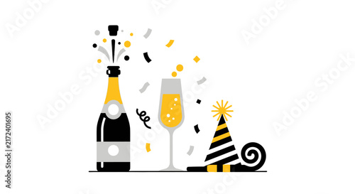 Champagne Bottle and Party Celebration.