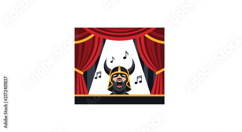 Cartoon Viking Man Singing Opera.