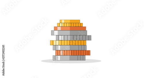 Colorful blocks stacked high together.