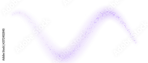 Glowing purple wavy light effect trail graphic element featuring soft neon particles curves motion path isolated on transparent background
