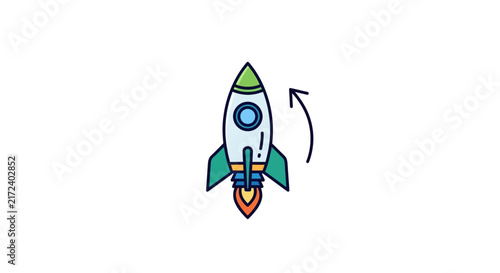 Colorful cartoon rocket ship blasting.