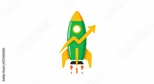 Colorful cartoon rocket ship blasting.